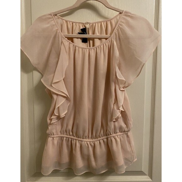 BCX Women’s Short SLeeve Blouse Light Pink Flutter Sleeve Lined Size Small - Picture 1 of 6
